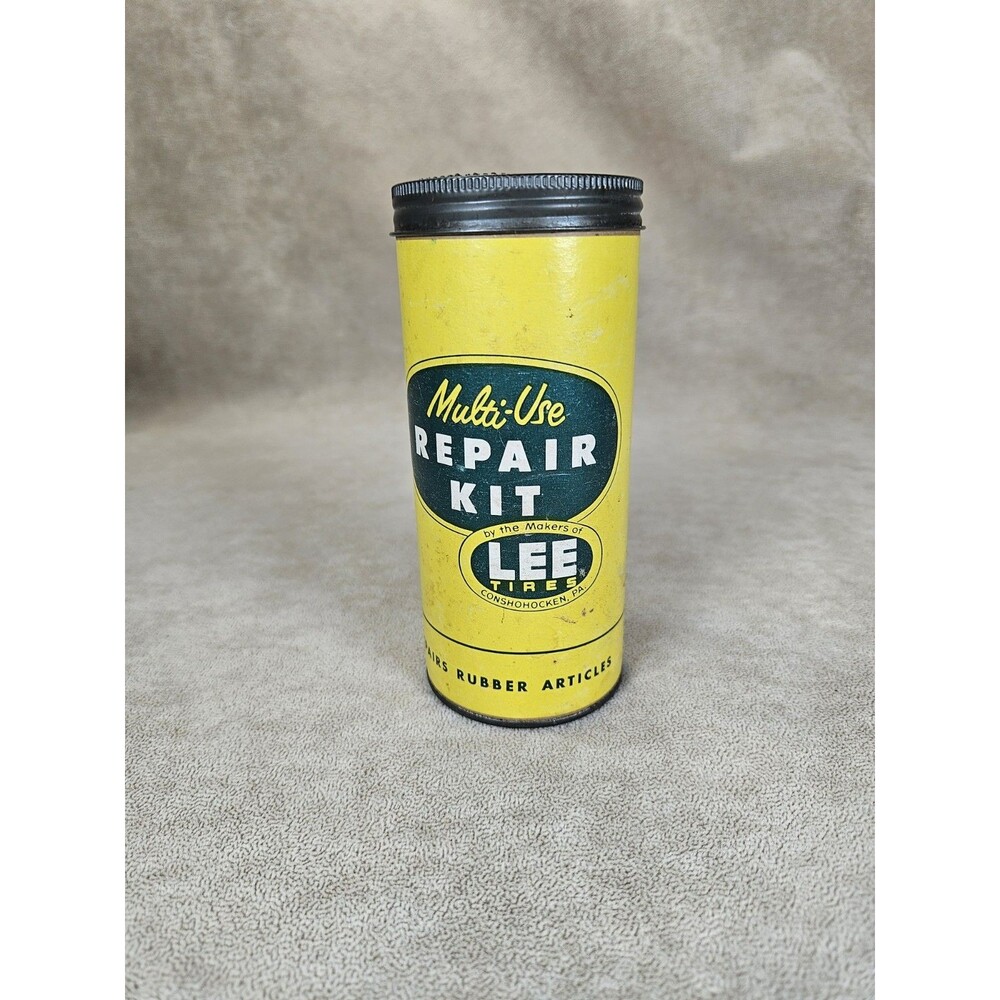1940s Lee Tires Multi Use Repair Kit Yellow Can *READ* Some Patches Inside